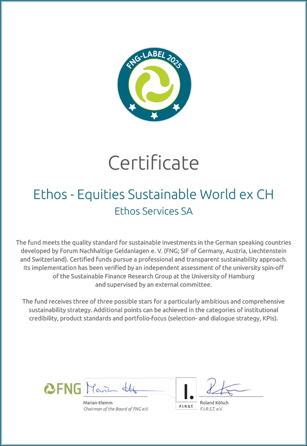Certificat Ethos II - Ethos Swiss Sustainable Equities