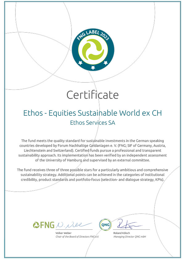 Certificat Ethos II - Ethos Swiss Sustainable Equities